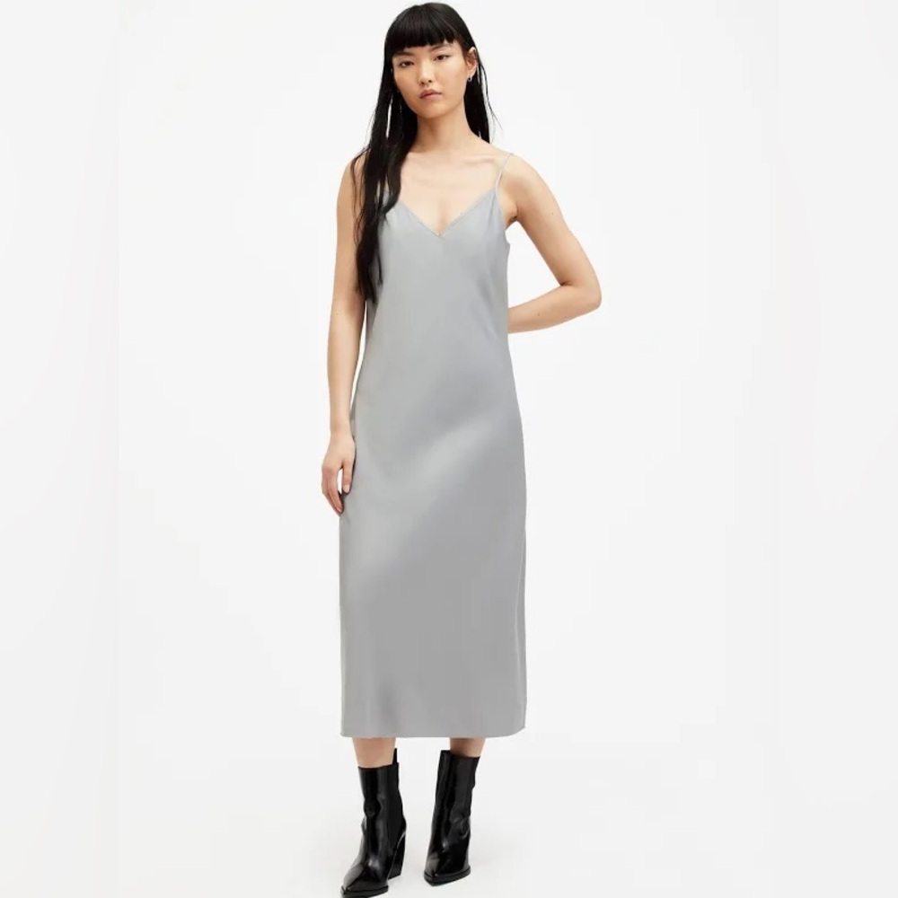 NWOT All Saints Hana Slip Grey Midi Dress Size S‎